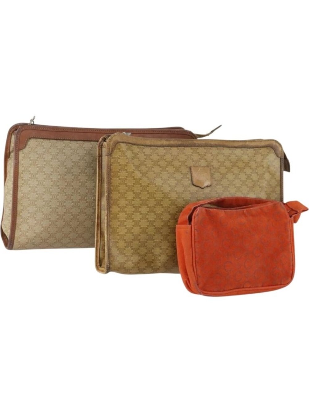 CELINE Macadam Canvas Bag PVC Leather Suede 3 Set Beige Orange